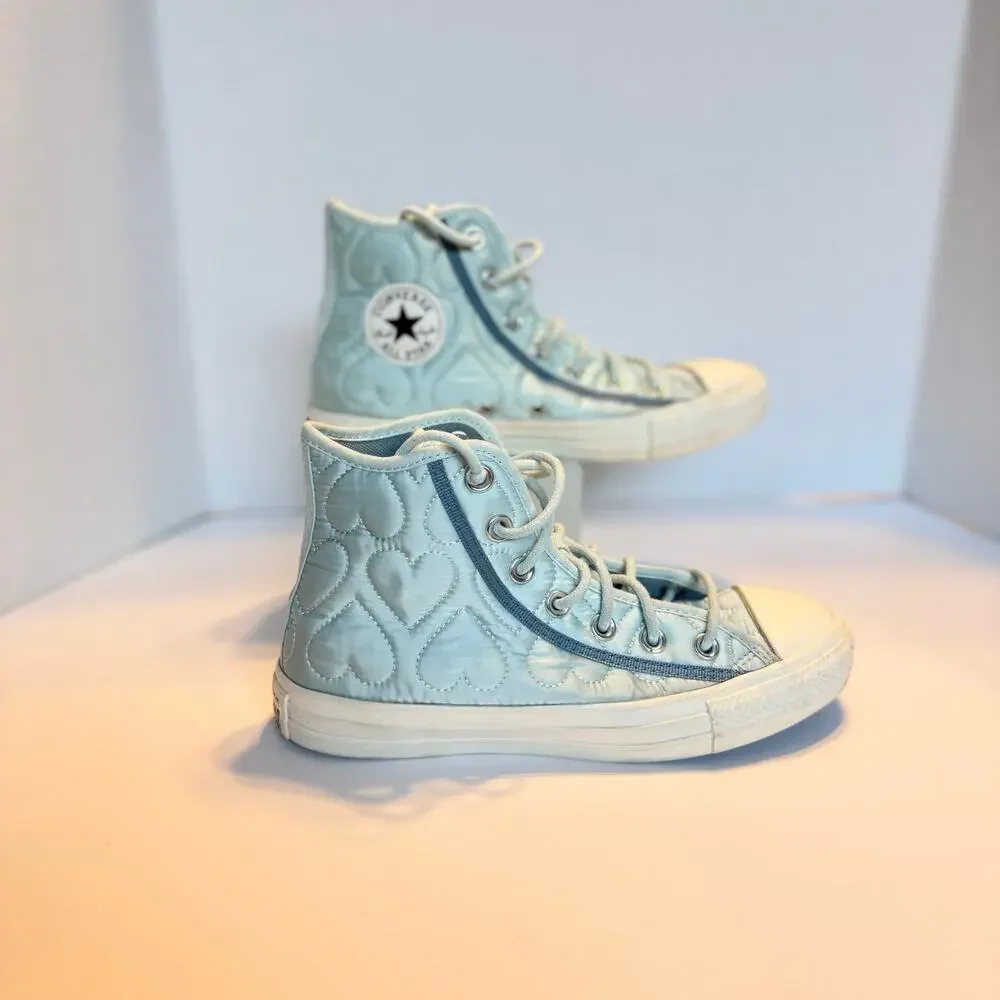 Converse Chuck Taylor High Top light Teal Blue Heart Quilted Shoes Womens 6 - Picture 6 of 9